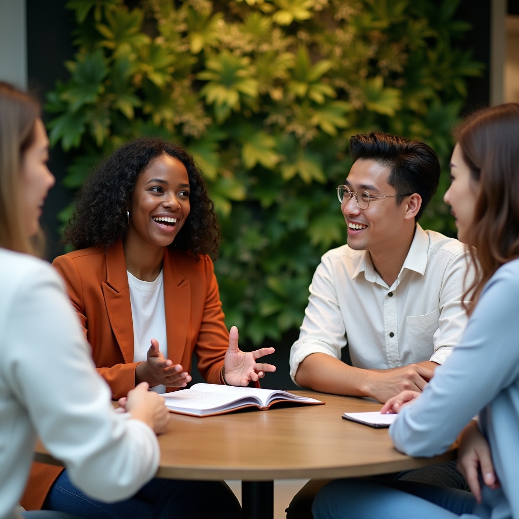 Small group of professionals in a discussion about daily habits and routines