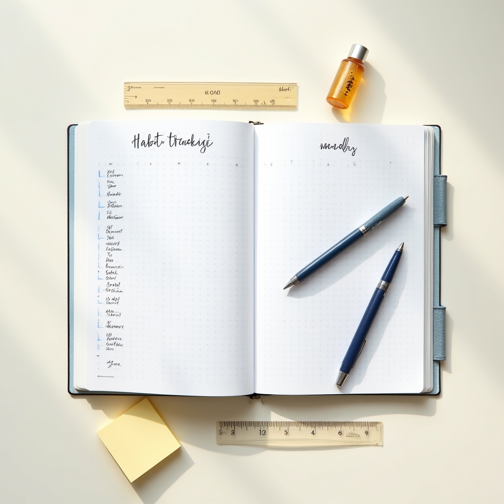 Habit tracking notebook with organized daily entries