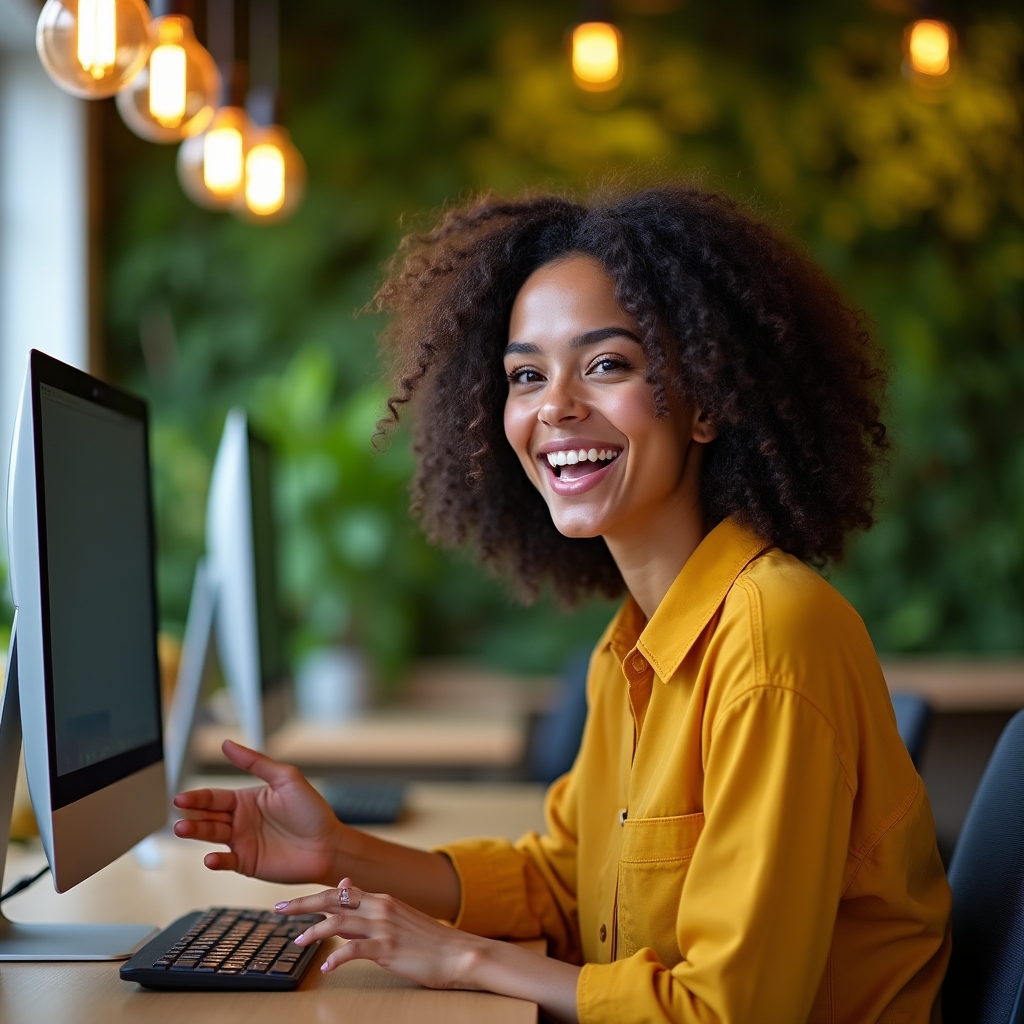 Community manager, a person in their late 20s engaged in conversation at a collaborative workspace